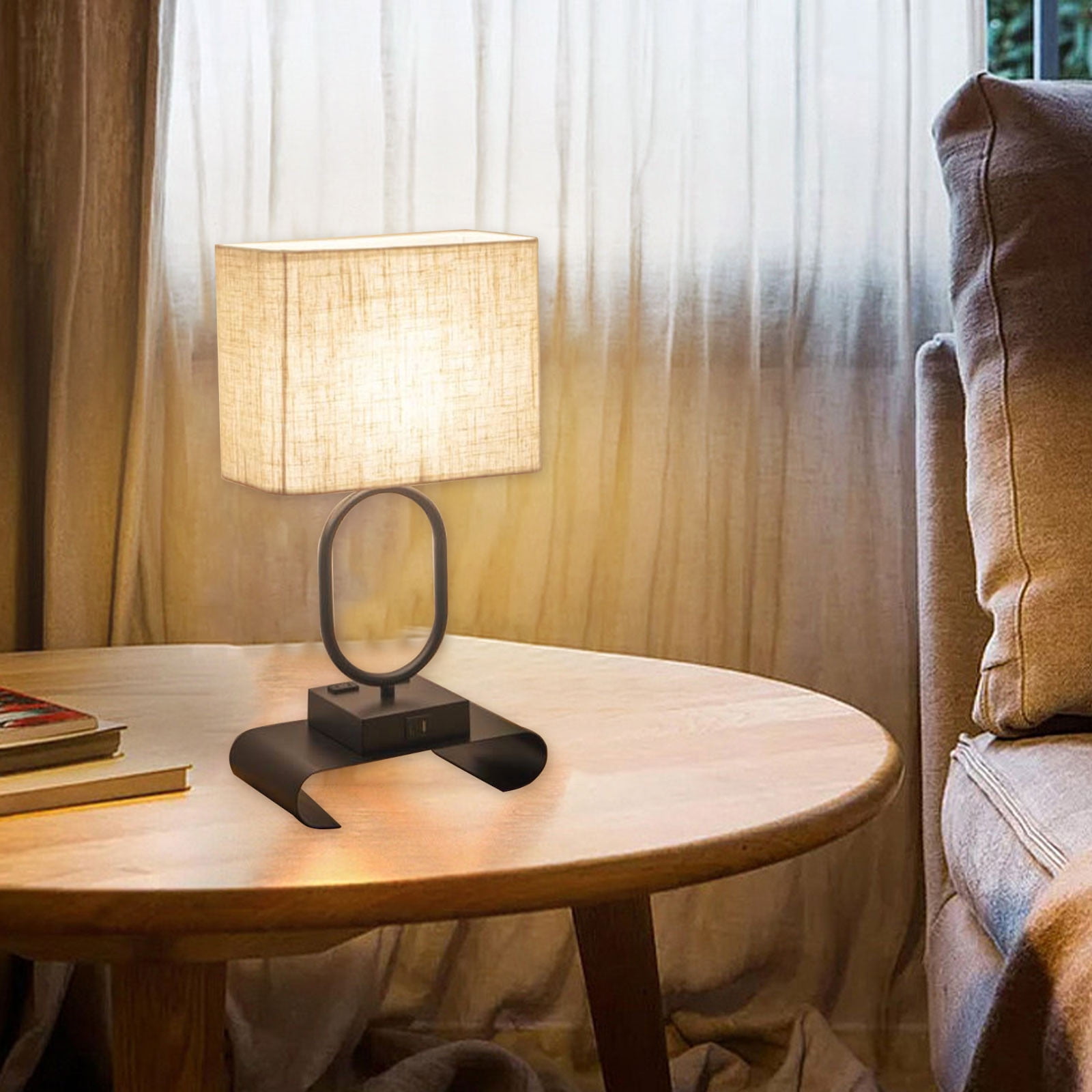Viflosae Small Table Lamp for Bedroom - Bedside Lamps for Nightstand, Minimalist Night Stand Light Lamp with Square Fabric Shade, Desk Reading Lamp for Kids Room Living Room Office Dorm