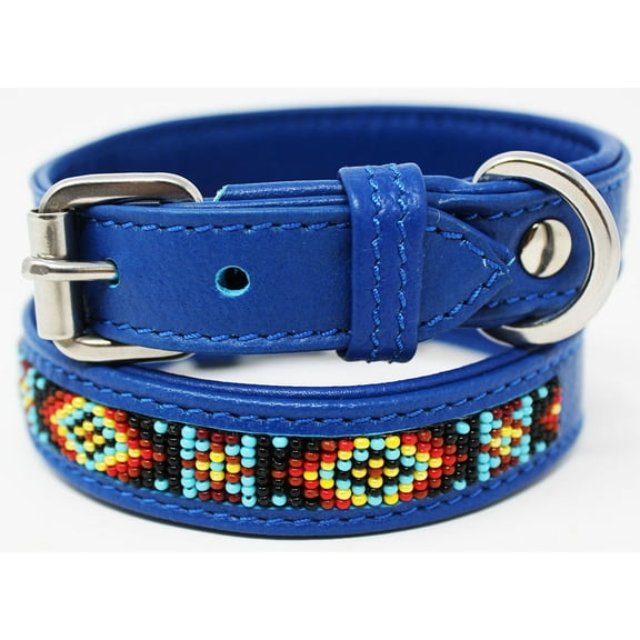 XSmall 9''- 13'' Soft Genuine Leather Beaded Padded Dog Puppy Collar  60RT06RB