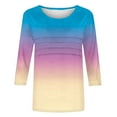 thumbnail image 6 of JURANMO 3/4 Length Sleeve Womens Tops Summer Round Neck Tunic Tops Dressy Casual Pleated Shirts Fashion Gradient Print Blouse Prime Big Sale Days Blue S, 6 of 7
