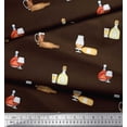 thumbnail image 2 of Soimoi Brown polyester Crepe Fabric Designer Bottle & Wine Glass Bar Decor Fabric Printed Yard 42 Inch Wide, 2 of 3