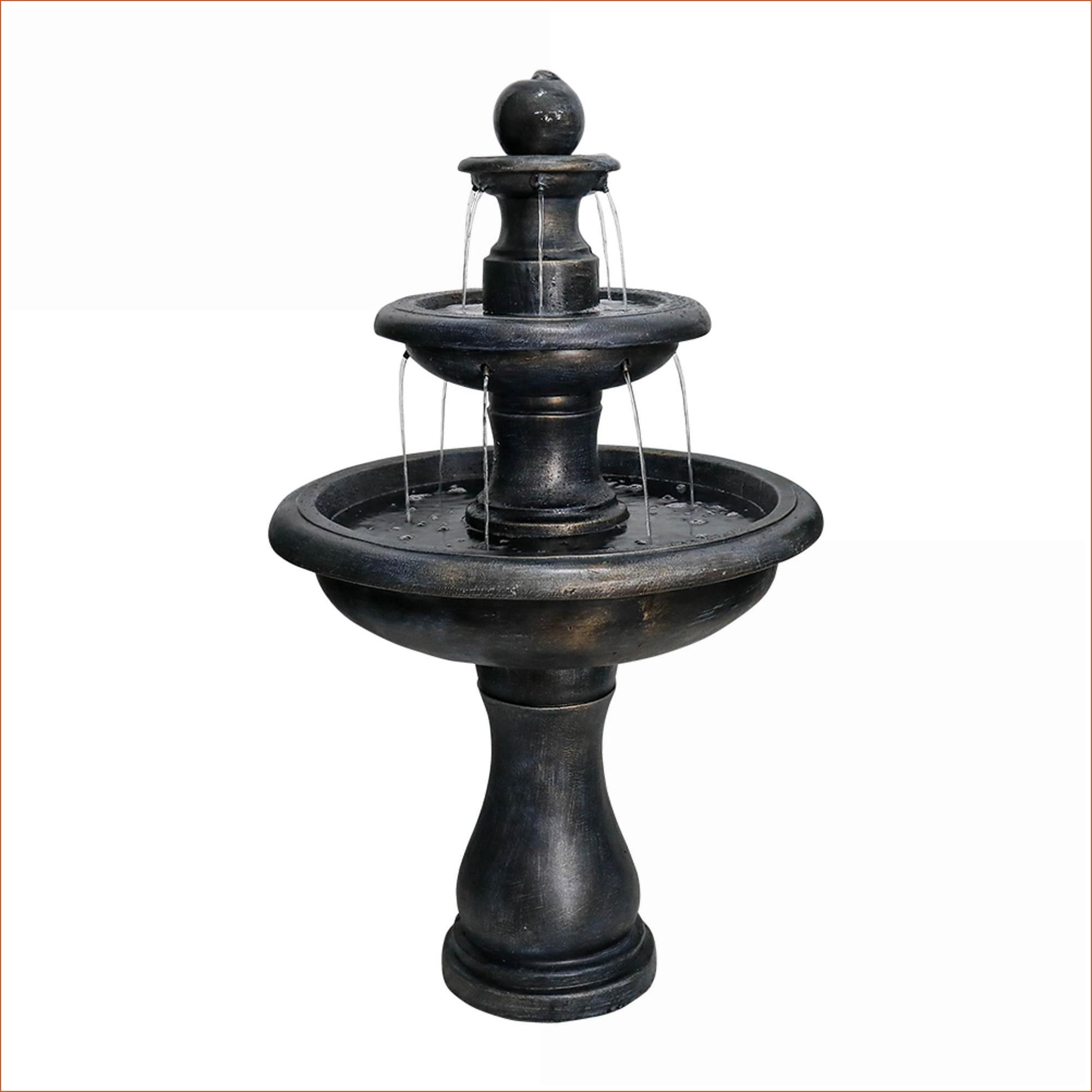 Fountains | 3-Tier Modern Outdoor Garden Patio Fountain, Fiber-Reinforced Concrete, Black Stone Finish, 27"x27"x45.2" | Black | Concrete / Cement