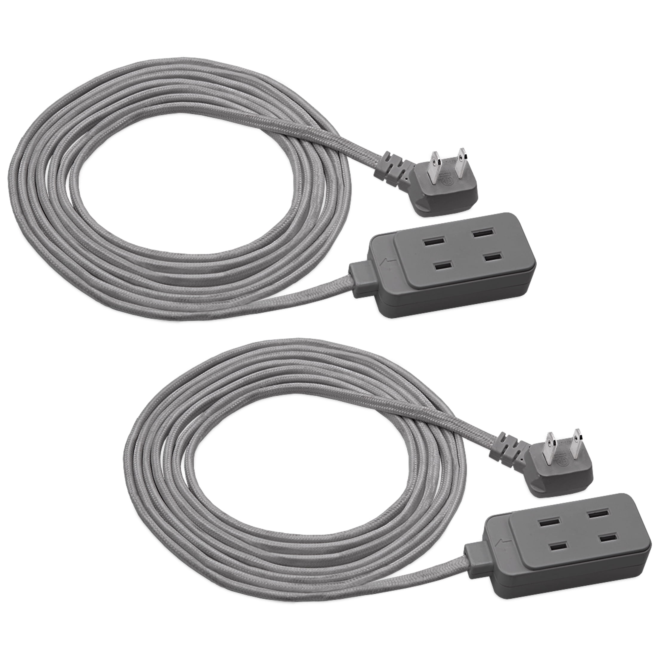 Maxxima   9 ft. 3 Outlet Braided Cable Fabric Extension Cord, Extra Long 2-Prong Power Strip, Gray (2-Pack)