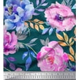 thumbnail image 1 of Soimoi Blue Poly Georgette Fabric Leaves & Floral Decor Fabric Printed BTY 42 Inch Wide, 1 of 3
