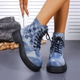 thumbnail image 4 of Viluyesy Womens Ankle Combat Boots Round Toe Platform Lug Sole Distressed Denim Lace Up Retro Y2K Casual Boots Blue Size US5, 4 of 9