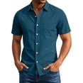 thumbnail image 2 of Stamzod Mens Shirts Casual Solid Short Sleeve Button Up Shirt Men Business Work Dress Shirts S-5Xl Dark Blue L, 2 of 9