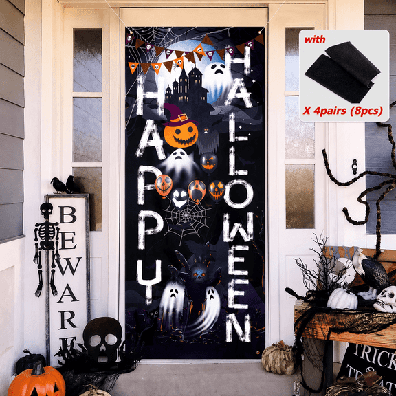 Halloween Door Cover for Halloween Door Decoration, Large Fabric Halloween Party Decorations Window Door Cover for Front Door Decoration Halloween Party Supplies Indoor Outdoor, 5.9 x 3Feet