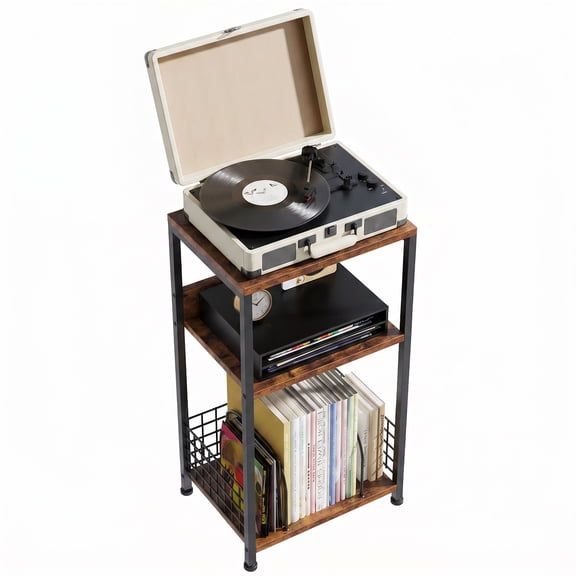 Alvantor Vintage Record Player Stand with 3-Tier Storage for Living Room or Bedroom