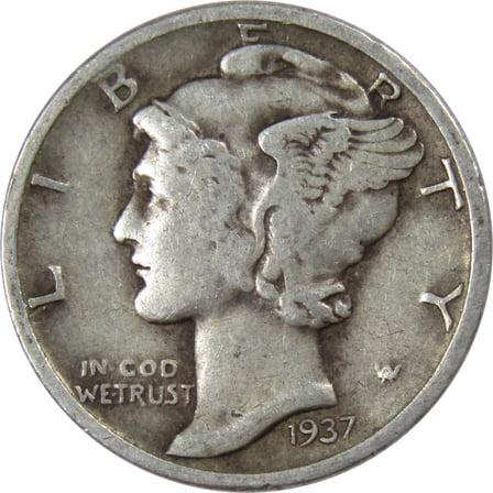 1937 D Mercury Dime F Fine Silver 10c Coin