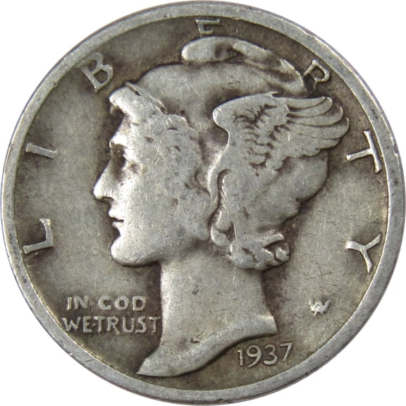 1937 D Mercury Dime F Fine Silver 10c Coin