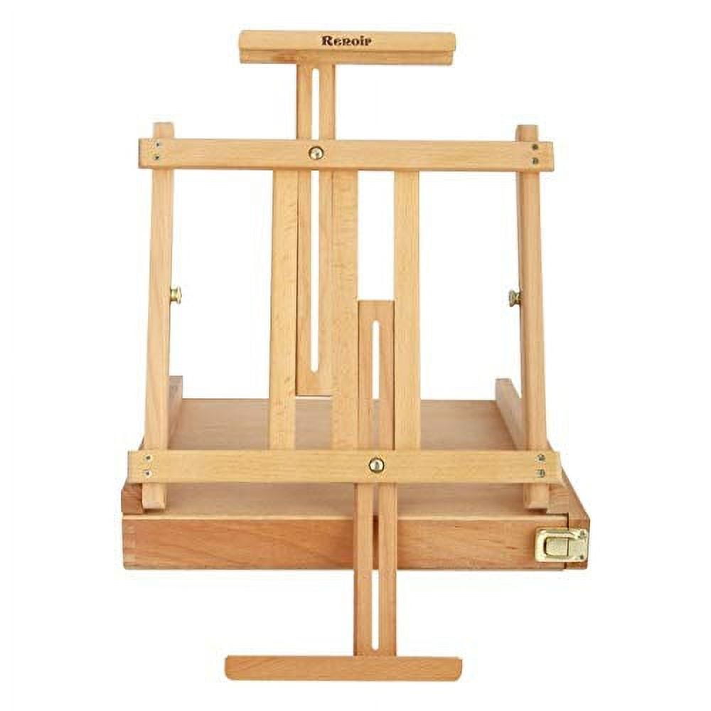 Creative Mark Renoir Large Table Top Art Easel & Sketchbox - Portable LightWeight Art Easel with Metal Lined Storage Drawer with Dividers for Painting - Natural Beechwood Finish - Ideal For Artist