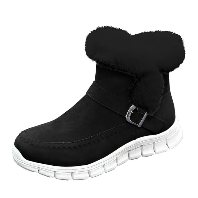 Wdhugt Bottes d'Hiver à Enfiler pour Femmes Couleur Unie Bout Rond Semelle Plate Peluche Chaudes Confortables Chaussures Décontractées Extérieur Intérieur Taille Us 7.5 Longueur du Pied 9.84 Pouces Matériau Floqué