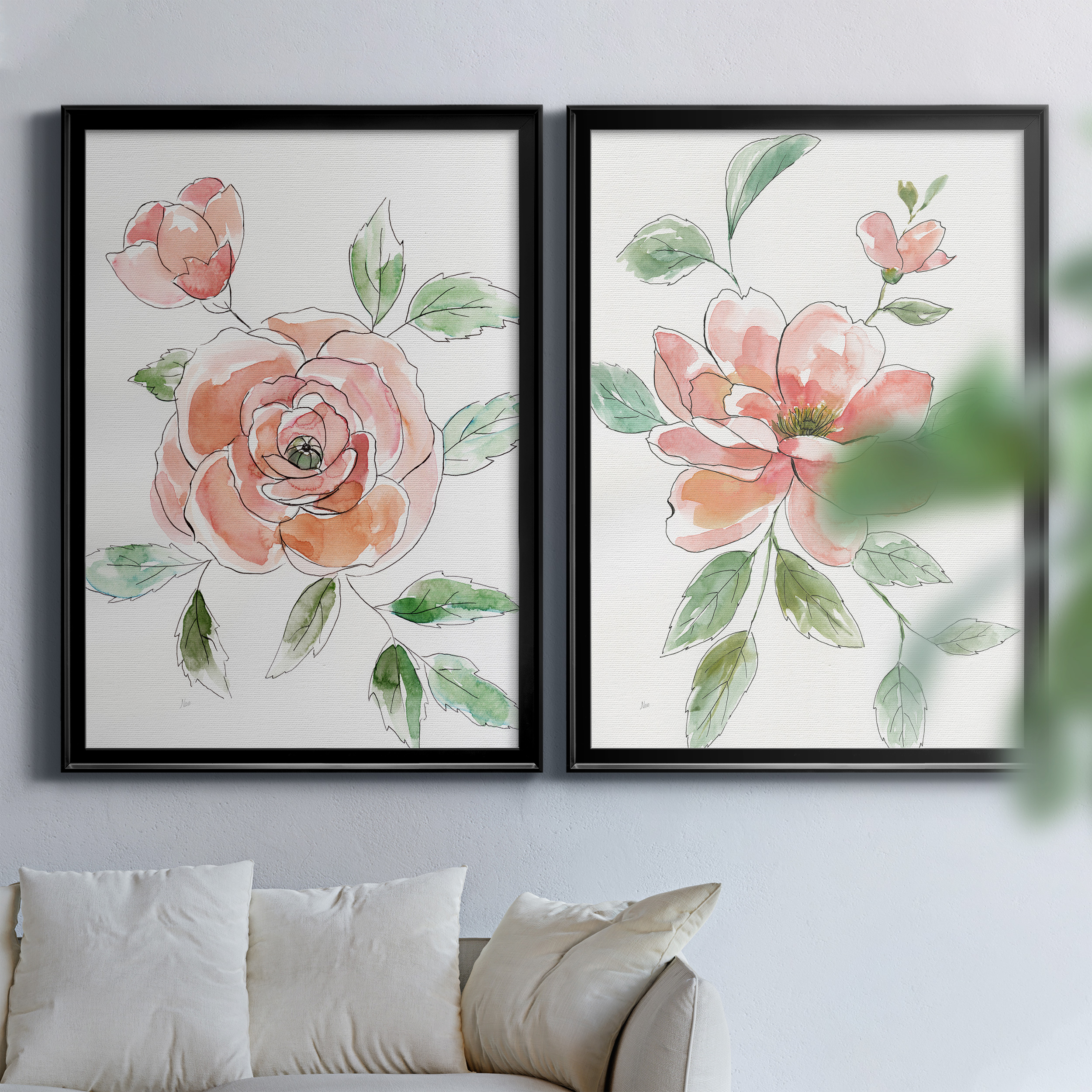 2 Piece Set Rose Contour Premium Framed Canvas - Ready to Hang - 26.5 x 36.5 Each - Black Frame