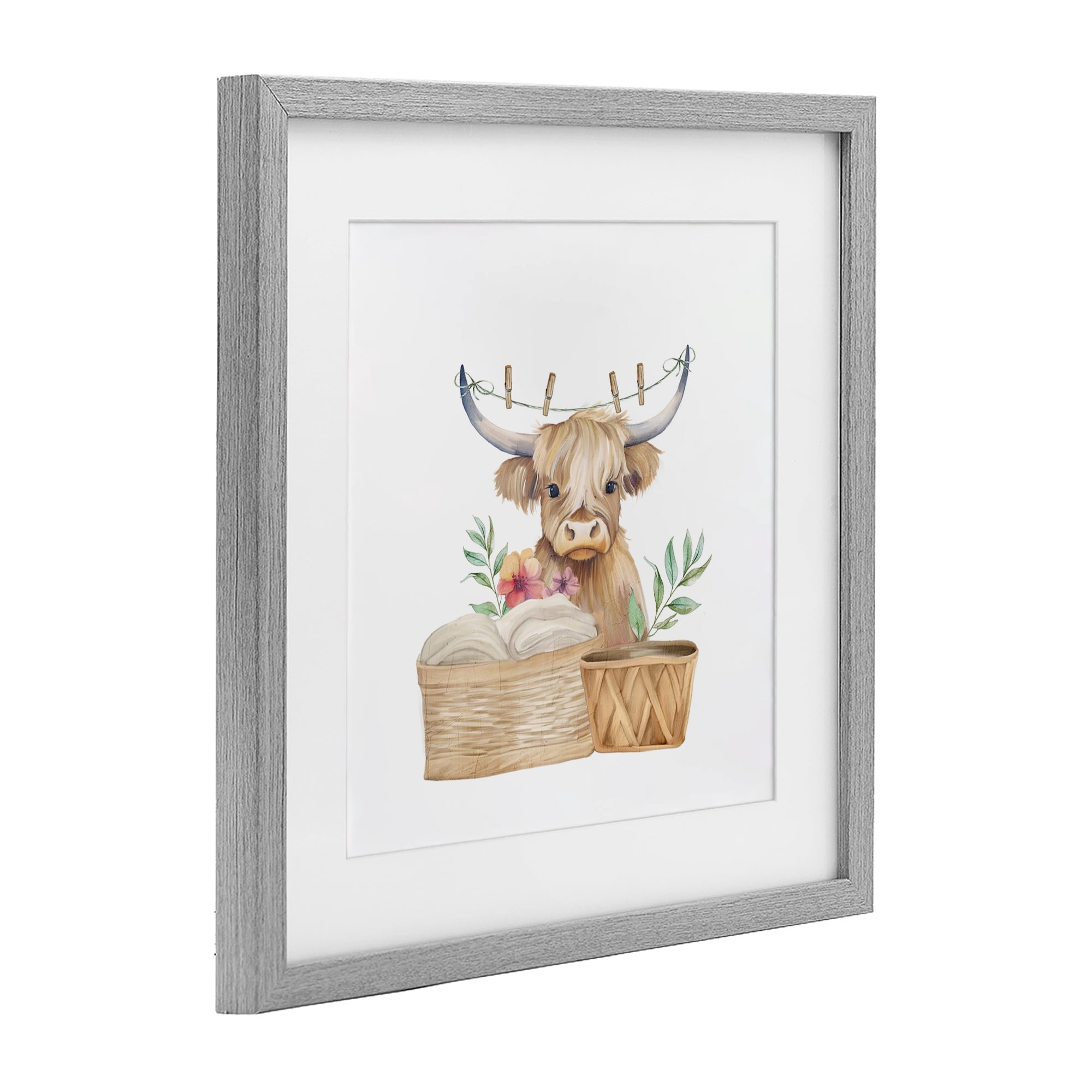 Laundry Day Baby Cattle Gray Framed Print Under Glass, design by Kim Allen