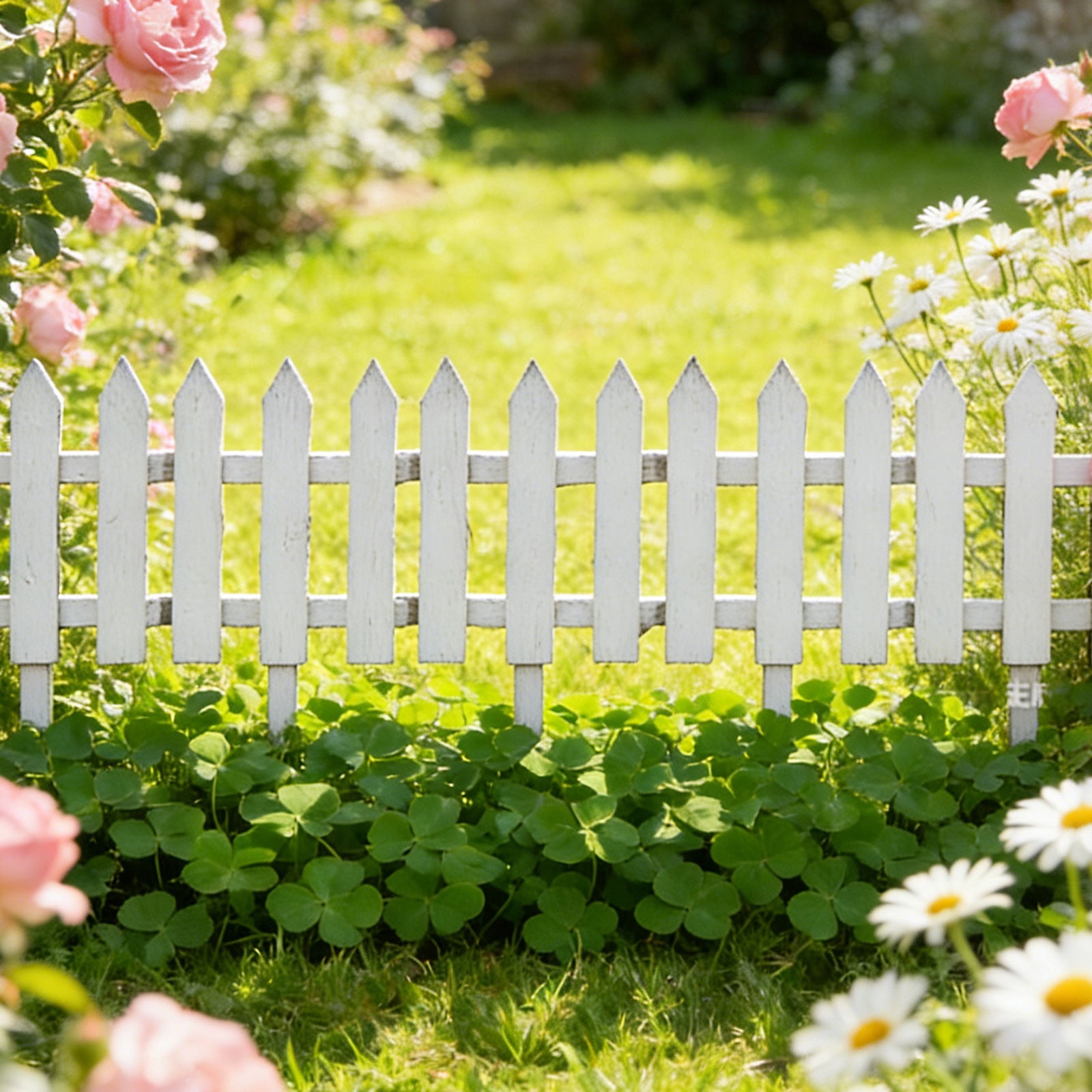 CuiLiyq 24 Pack White Garden Fence with 24 Insert Lawn Picket Fence Garden Border Decorative Plastic Panels, for Landscape Flowerbeds Plants Yard, 6.69'' L x 7.87'' H