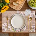 thumbnail image 4 of Birds Floral Placemats Set of 12, Farmhouse Pink Flower Leaf Wood Grain Brown Placemats for Dining Table, Place Mats for Kitchen Tabletop, Waterproof Wipeable Dining Table Mats Set, 4 of 9
