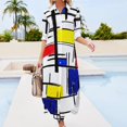 thumbnail image 3 of 2024 Color Block Art Chiffon Dress Mondrian Minimalist De Stijl Elegant Dresses Women Long Sleeve V Neck Design Oversize Casual Dress, 3 of 7
