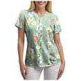 thumbnail image 5 of felwors Women's Scrubs Printed Scrub Tops Plus Size Stretch Nursing Scrubs Fall Medical Workwear with Pockets S-5XL (Light Green, M), 5 of 5