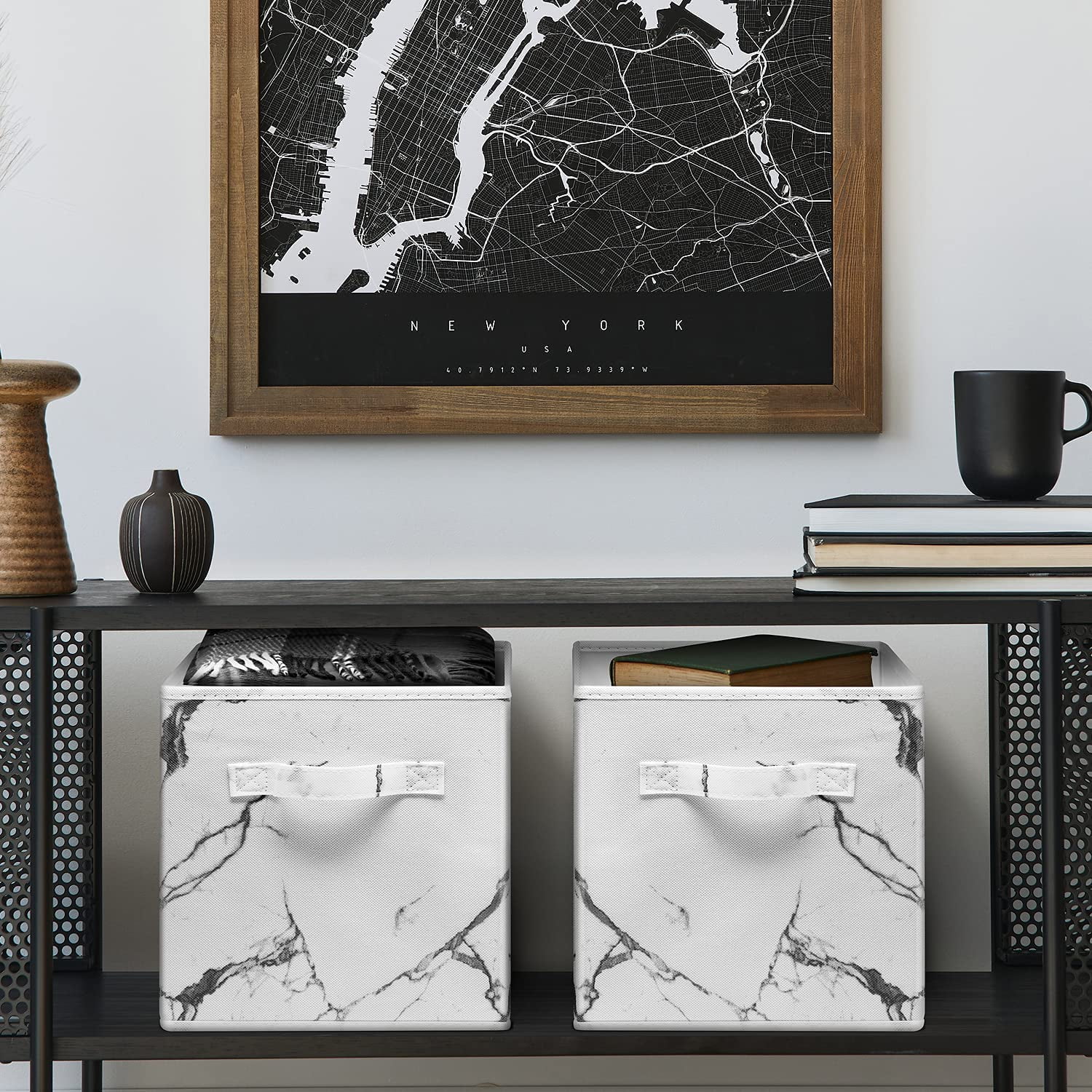Sorbus Foldable Storage Cubes: Adult Organization for Living Room, Closet, Dorm - Marble Print, 4-Pack, White