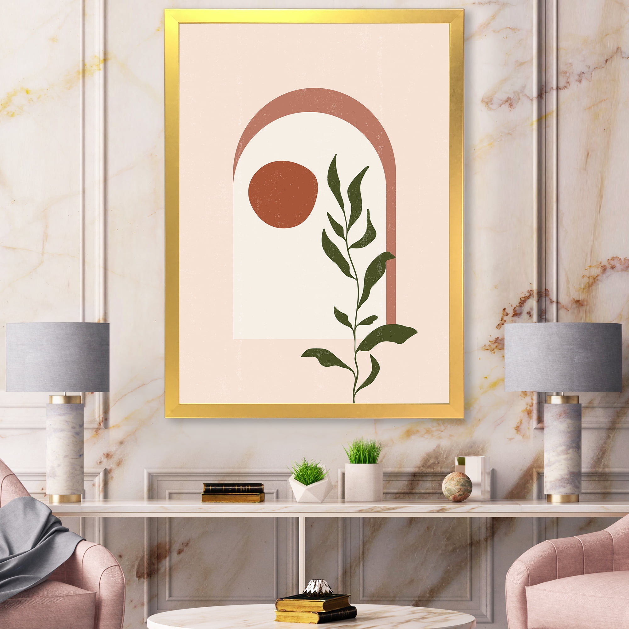 Designart 'Abstract Geometrical Leaf With Moon III' Modern Framed Art Print
