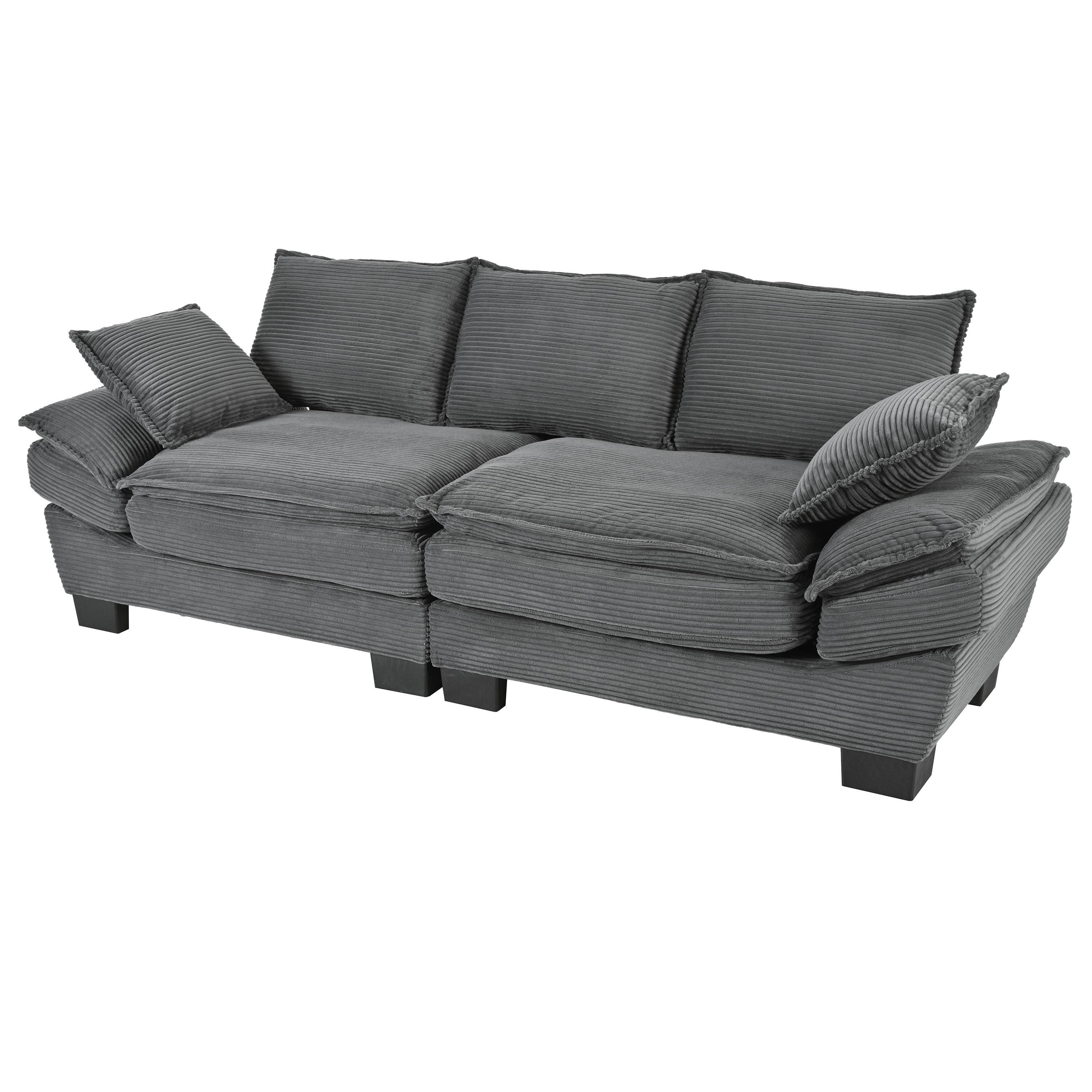 Euroco Modern Corduroy Fabric Sofa with Soft Cushions and Wooden Frame, Tool-Free Assembly, Zippered Armrests – Comfortable and Durable Couch for Living Room or Apartment