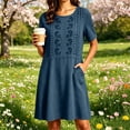 thumbnail image 2 of Dresses For Women Summer Short Sleeve Embroidered Fashion Loose-fitting Casual Comfortable Round Neck Sundresses Vacation Dresses Short Dress With Pockets, 2 of 7
