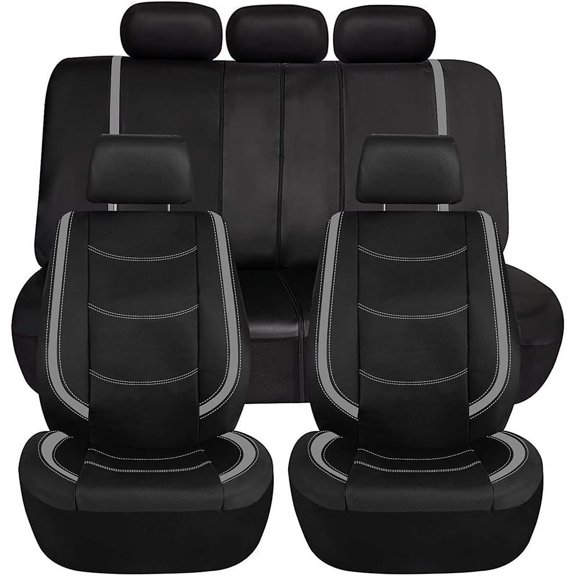 Autoking Cover Universal Car Seat Cover Set PU Leather Mesh Cloth Fit For Most CAR Seat Cushion Gray