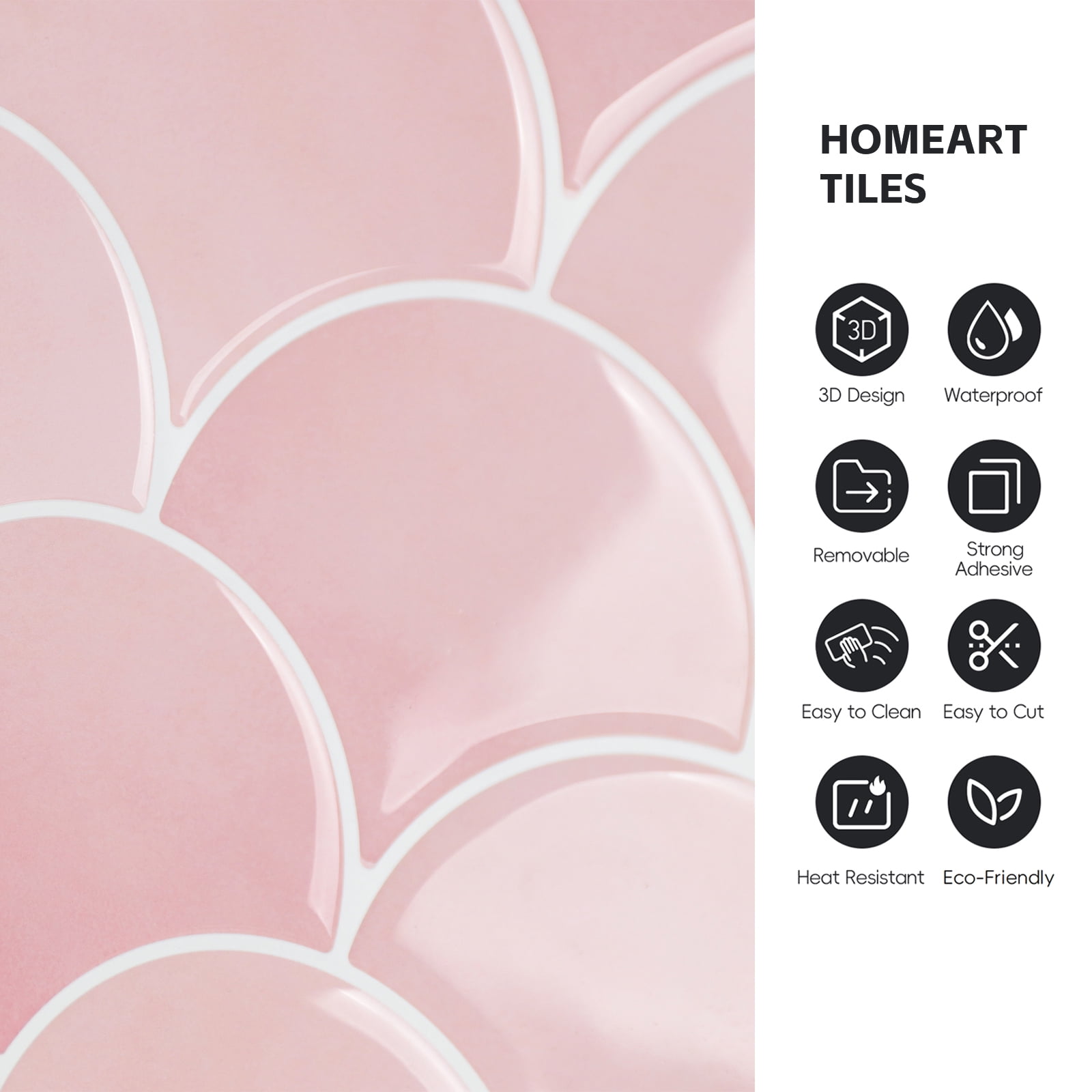 Pink Peel and Stick Backsplash Fish Scale Tile, Removable Renter Friendly Backsplash 3D Adhesive Stick on Wall Tiles for Kitchen Bathroom (10 Sheets)