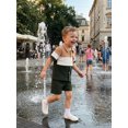 thumbnail image 4 of BemeyourBBs Toddler Baby Boy Summer Clothes Jacquard 2 Pieces Outfits Contrast Short Sleeve Button Down Shirts and Solid Shorts Set Toddler Boys Summer Outfit, 4 of 9