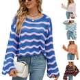 thumbnail image 2 of HGYCPP Women Long Sleeve Crop Top Striped Crochet Knit Pullover Loose Shirts Streetwear, 2 of 19