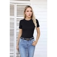 thumbnail image 6 of Vafful Bodysuits for Women Short Sleeve Going Out Outfits Shirts Body Suits Ribbed Knit Slim Fitted Button Down Tops Black S, 6 of 7
