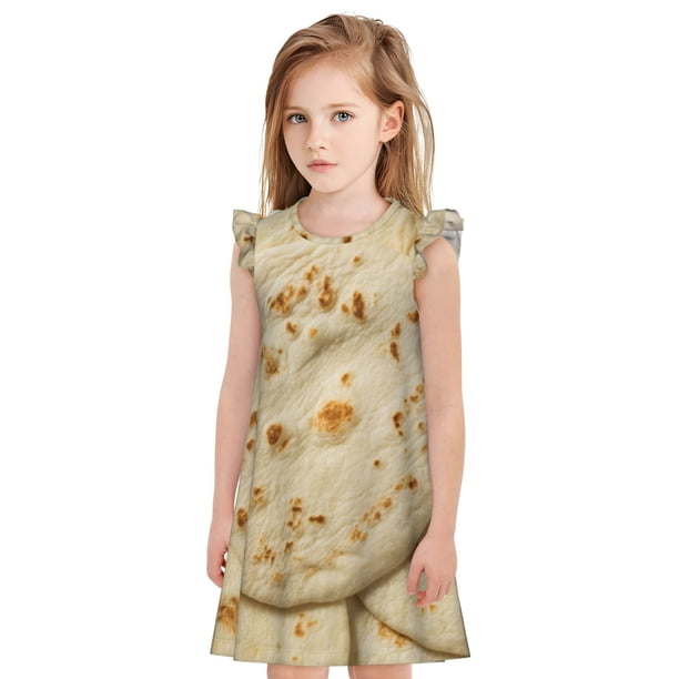 Balery Taco Tortillas Camisón de princesa para niñas, pijama de algodón con mangas abullonadas, suave y bonito.-Medium