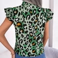 thumbnail image 4 of HAPIMO Women's Trendy Chiffon Loose Tops Clearance for Teen Girls Summer Tees Leopard Graphic Ruffle Sleeve Keyhole Neck Bowknot Pullover Elegant Casual Relaxed Blouses Green M, 4 of 7