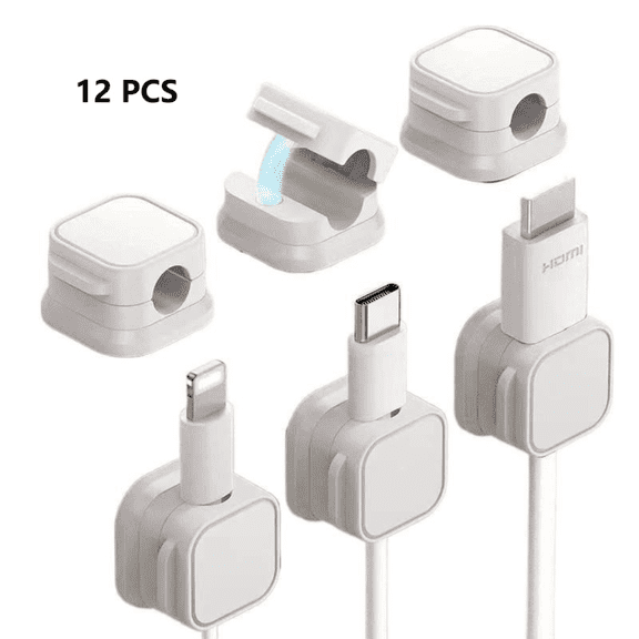 Magnetic wire organizer, office desk accessory, desktop wire management clip, bedside cabinet mobile charger wire storage device, home organization workspace accessory, 12-piece set