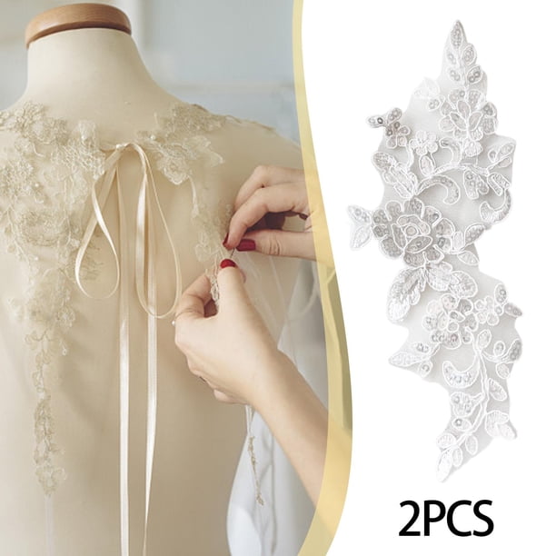2 uds. de apliques de encaje, adornos de decoración Floral, adornos para coser, parches, apliques bordados para coser vestidos, ropa, chaquetas Blanco Soledad Apliques de encaje