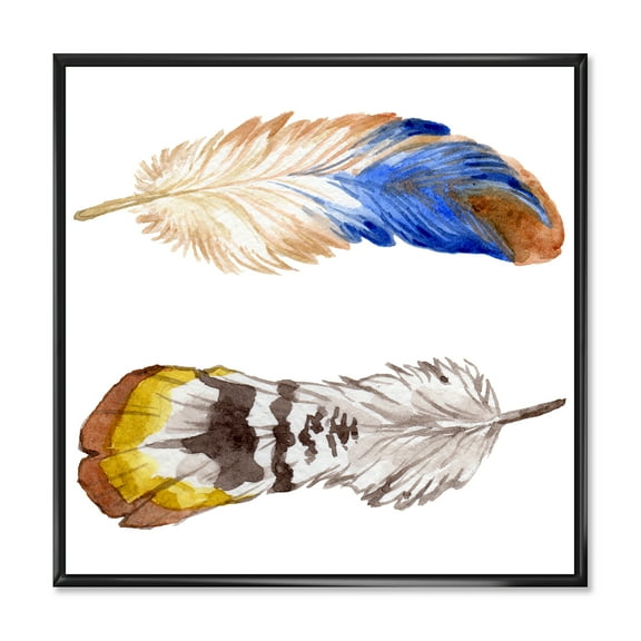 Designart 'Colourful Boho Art Feather Set III' Bohemian & Eclectic Framed Canvas Wall Art Print