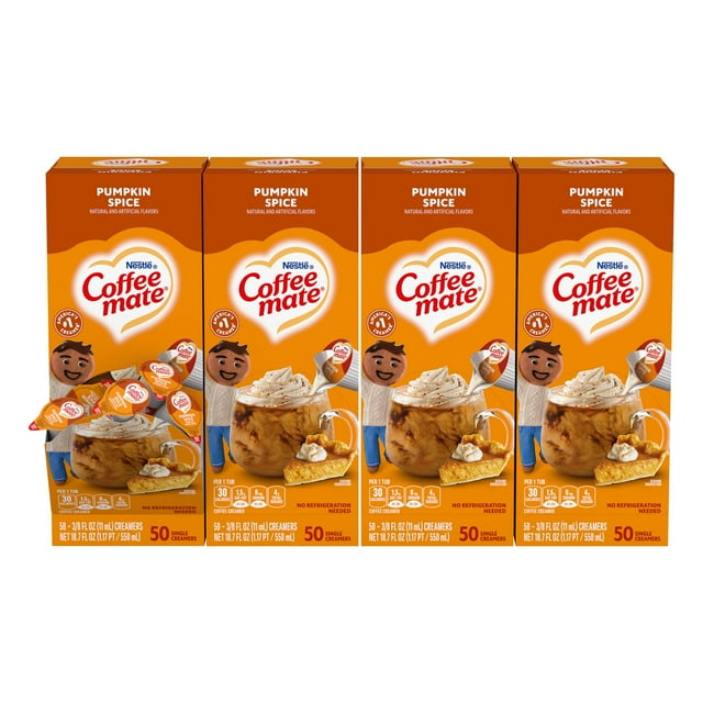Nestle Coffee mate Coffee Creamer, Pumpkin Spice, Liquid Creamer Singles, Non Dairy, No Refrigeration, 0.375 fl oz Tubs (Pack of 200)
