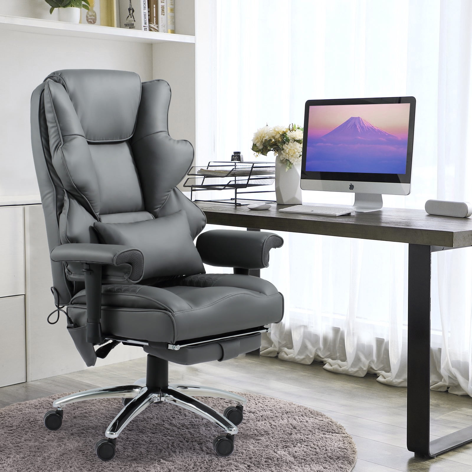 Executive Office Chair With Footrest-6 Point Massage & heated , High Back PU Leather & ergonomic Lumbar Support