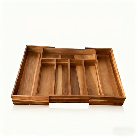 TT Expandable Acacia Kitchen Drawer Organizer for Cutlery and Utensils Adjustable Silverware Divider