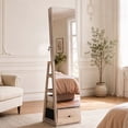 thumbnail image 4 of Skyhill 360°Swivel Jewelry Armoire, 60" Full Length Mirror Cabinet with 3 Rear Shelves, Bottom Drawer, Oak, 4 of 9