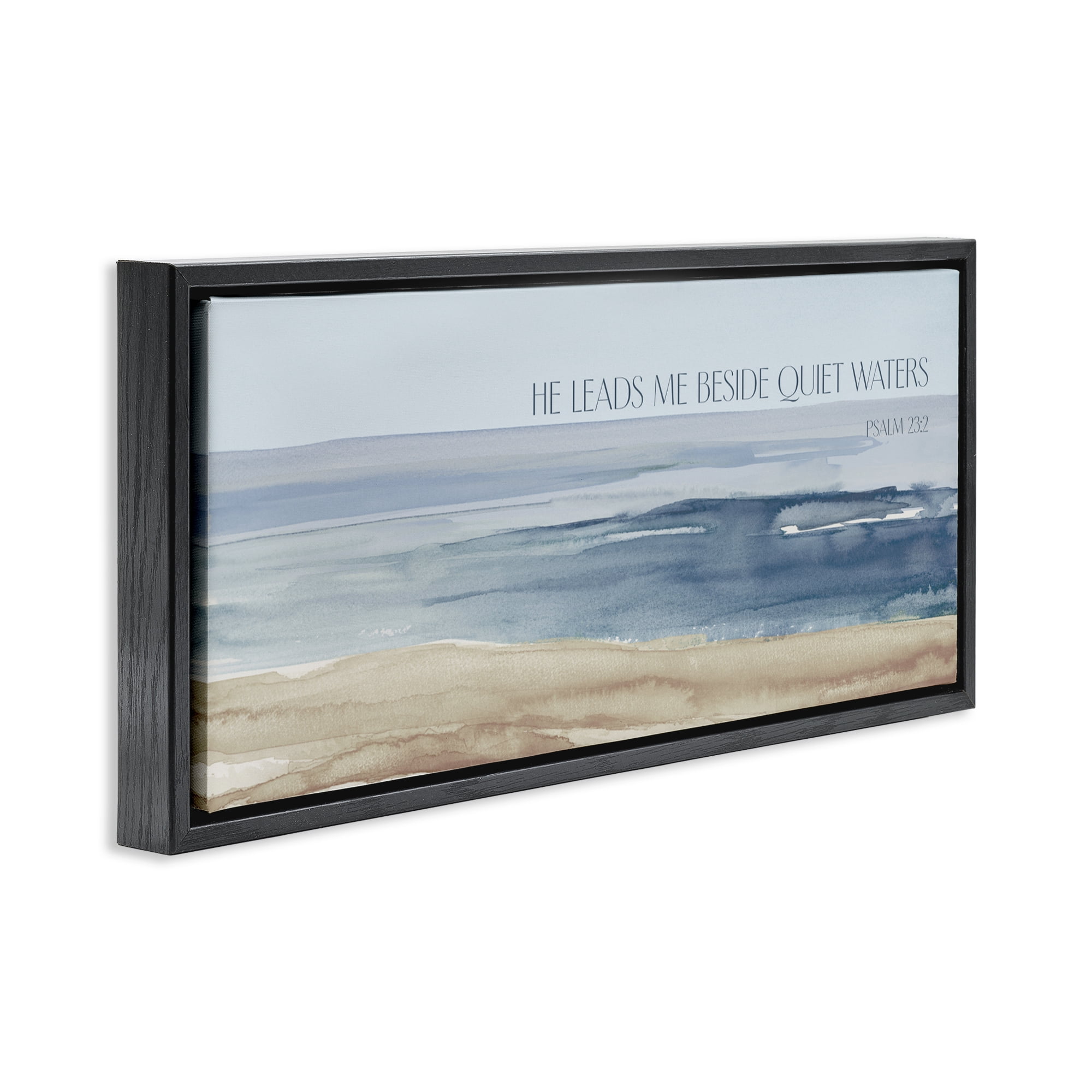 Stupell Industries He Leads Me Quiet Waters Black Framed Floater Canvas Wall Art, design by Lanie Loreth