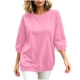 thumbnail image 6 of Fall Shirts for Women 3/4 Sleeve Fashion Plus Size Casual Solid Color Loose Blouse Round Neck Blouses Comfortable Top, 6 of 7
