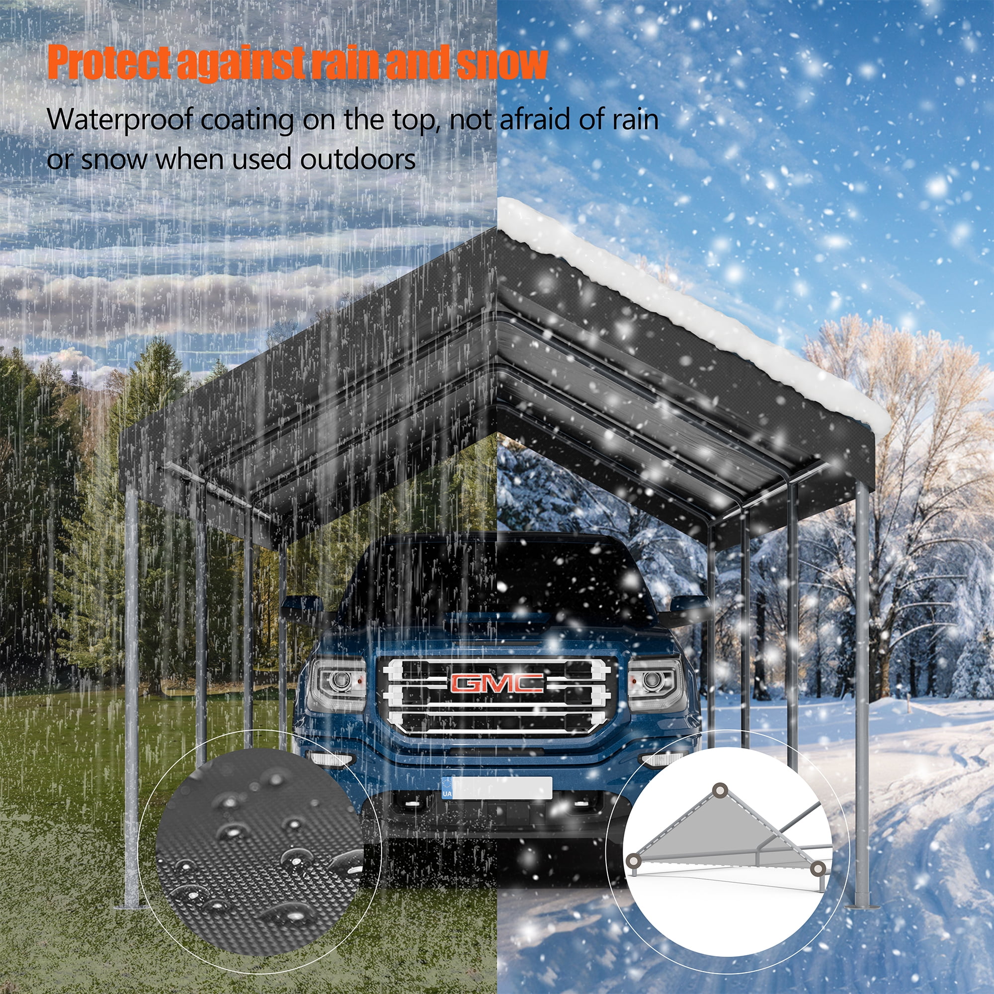 Walsunny Carport 10 x 20 ft Heavy Duty Carport Car Canopy with Powder-Coated Steel Frame, Portable Garage for Car, Boat, Shelter Party Tent with 180g PE Tarp Gray