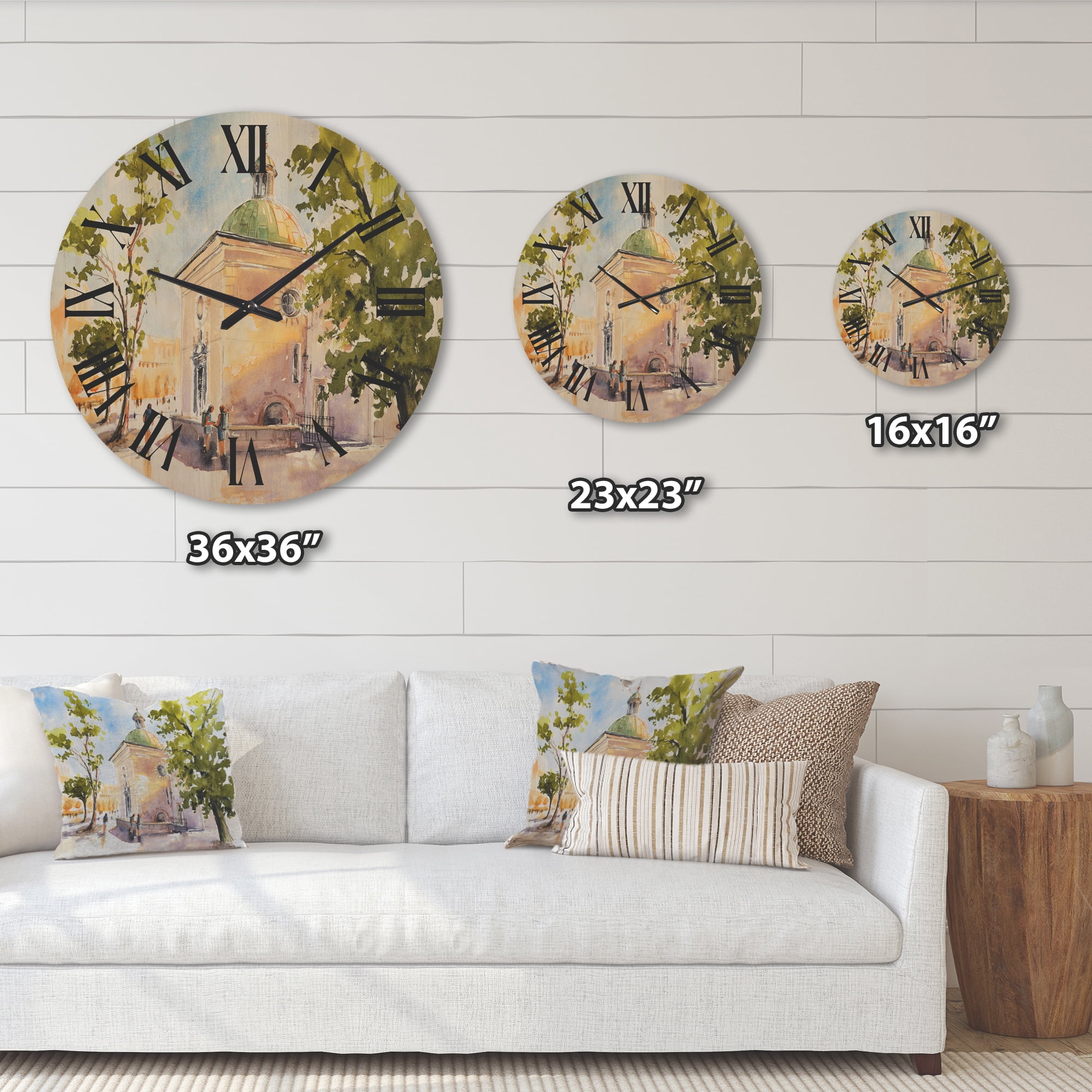 Designart 'People At Rustic Church In The Village' Country Wood Wall Clock