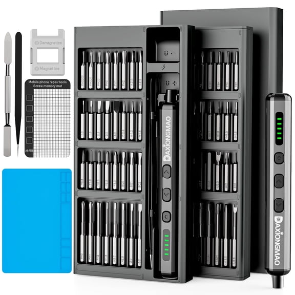 70-in-1 cordless electric screwdriver set with 64 S2 alloy steel bits: 3.7V Type-C fast charging, 5 torque settings, 4 LED lights, mini repair toolbox, perfect for fixing computers, remote electronic