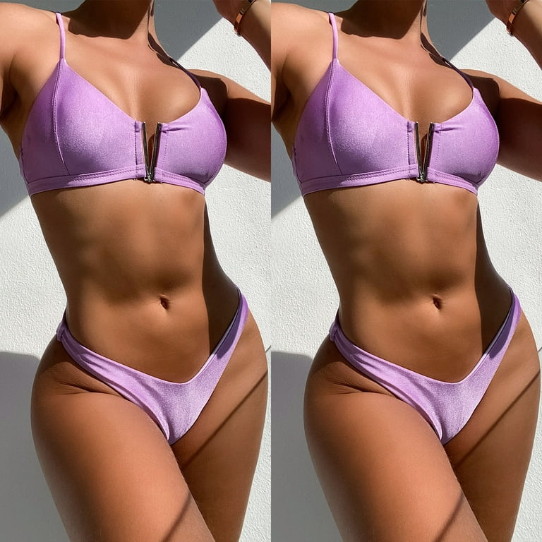 vbnergoie Women's Bikini Solid Set Swimsuit Two Piece Filled Bra