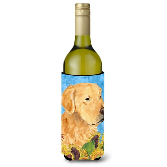 Golden Retriever in Summer Flowers Wine Bottle Hugger