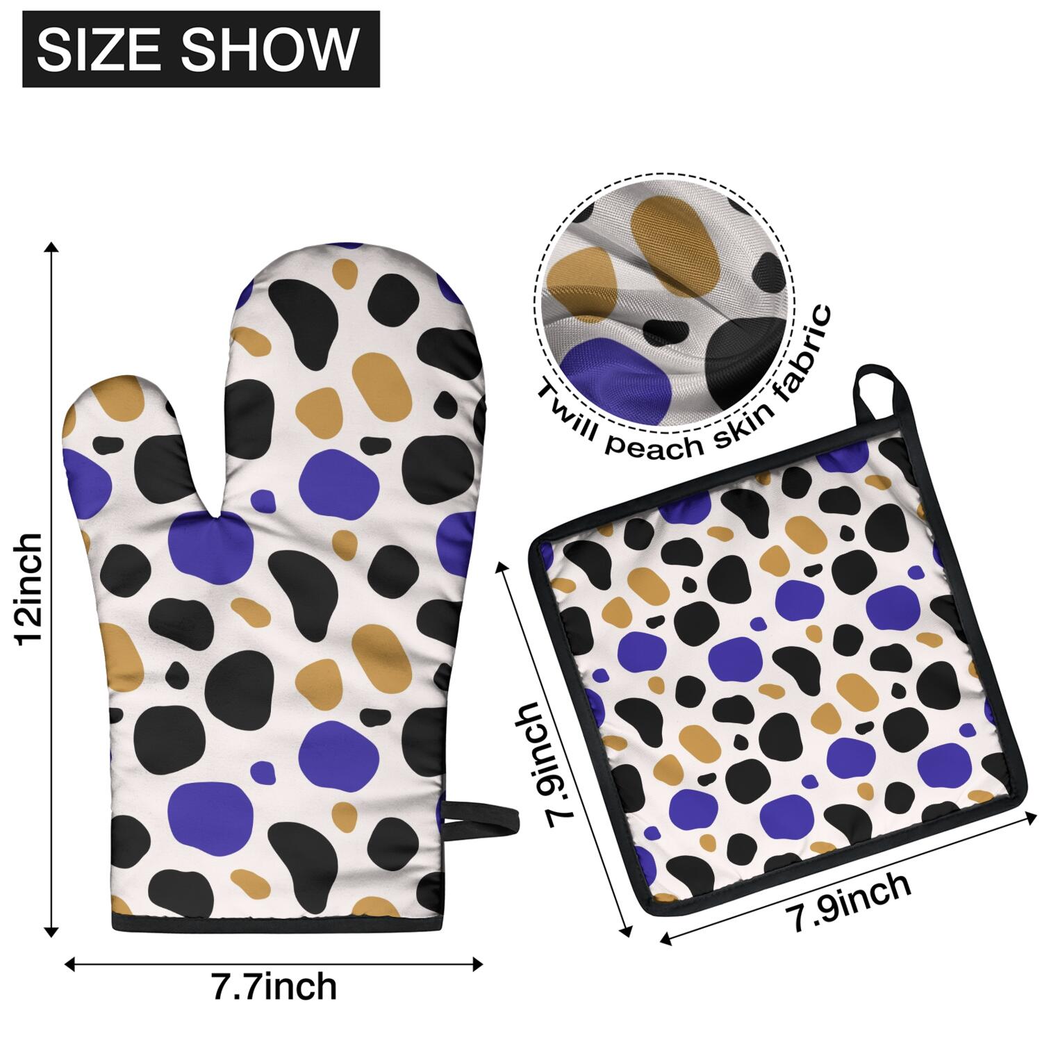 Leopard Print Oven Mitts and Pot Holders Set Of 4, Heat Resistant Kitchen Gloves with Non-Slip Grip, Hanging Loop, Soft Cotton Lining for Baking, Cooking, Grilling, Barbecue