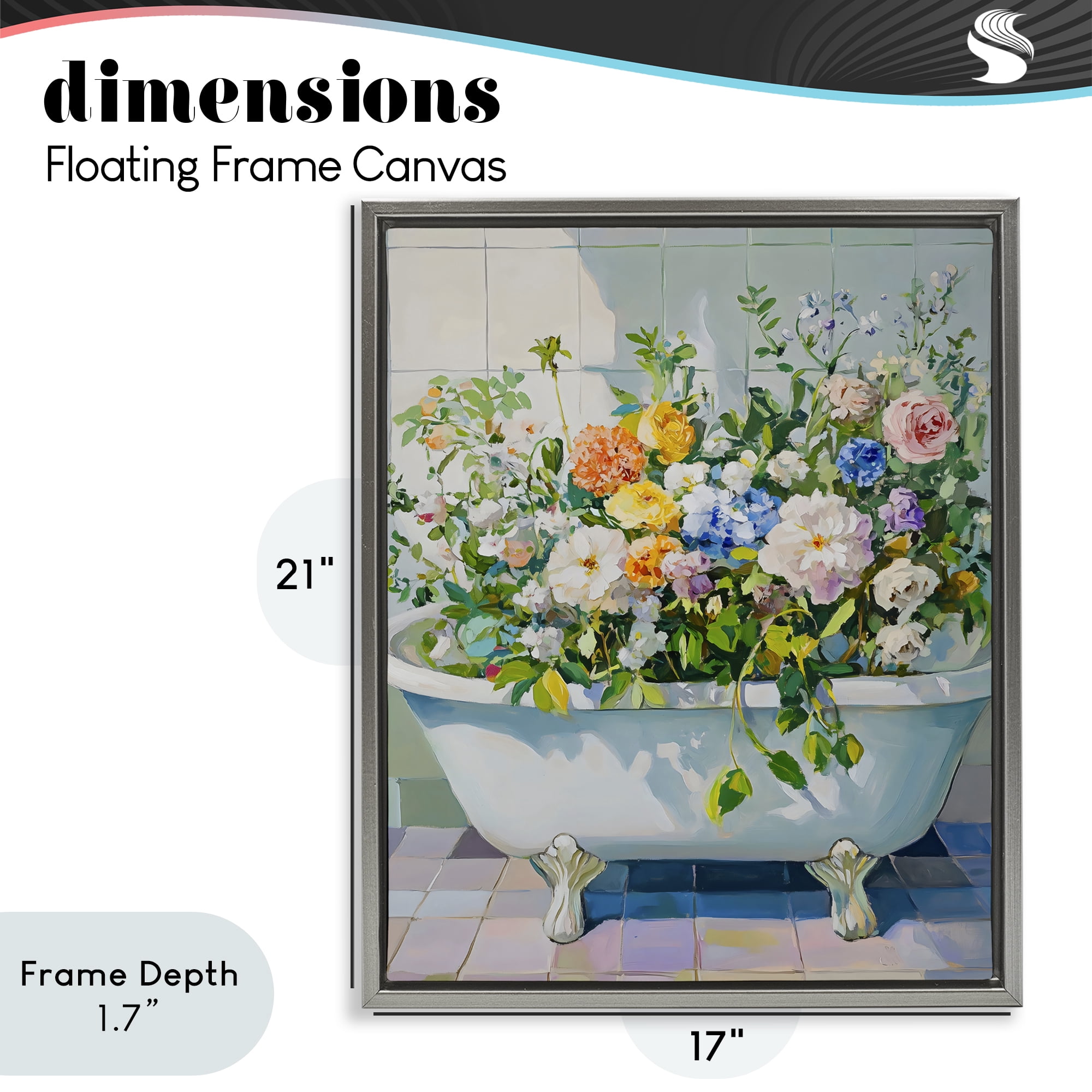 Stupell Industries Vintage Bathtub Bouquet Overgrowth Gray Framed Floater Canvas Wall Art, design by The Prints Vibe