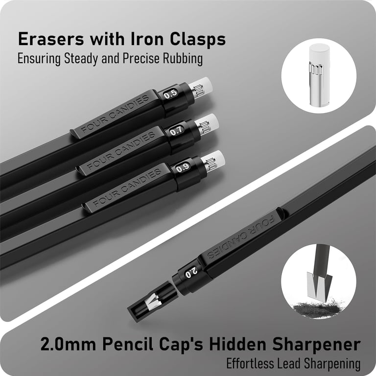 Four Candies, Metal Mechanical Pencil Set, 0.5mm, Black - Walmart.com