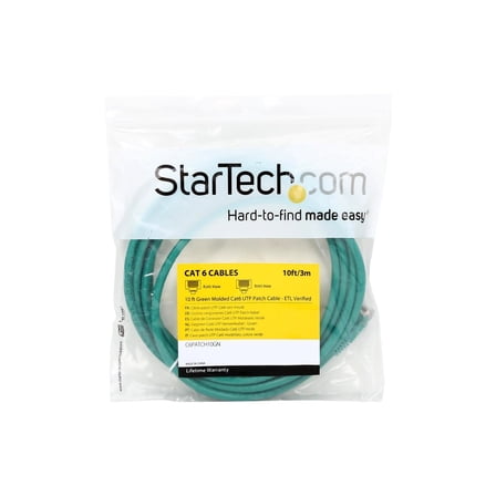 StarTech 10ft CAT6 Ethernet Cable - Green CAT 6 Gigabit Ethernet Wire -250Mhz 100W PoE RJ45 UTP Molded Network Patch Cord with Strain Relief (C6PATCH10GN)